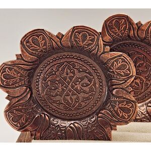 Set of 2 Small Reticulated Copper Turkish Coasters w/Embossed Detail Floral Shap
